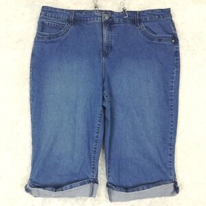 Gloria Vanderbilt Womens Shorts Skimmer Blue Denim High Rise Cuffed Plus 18W
